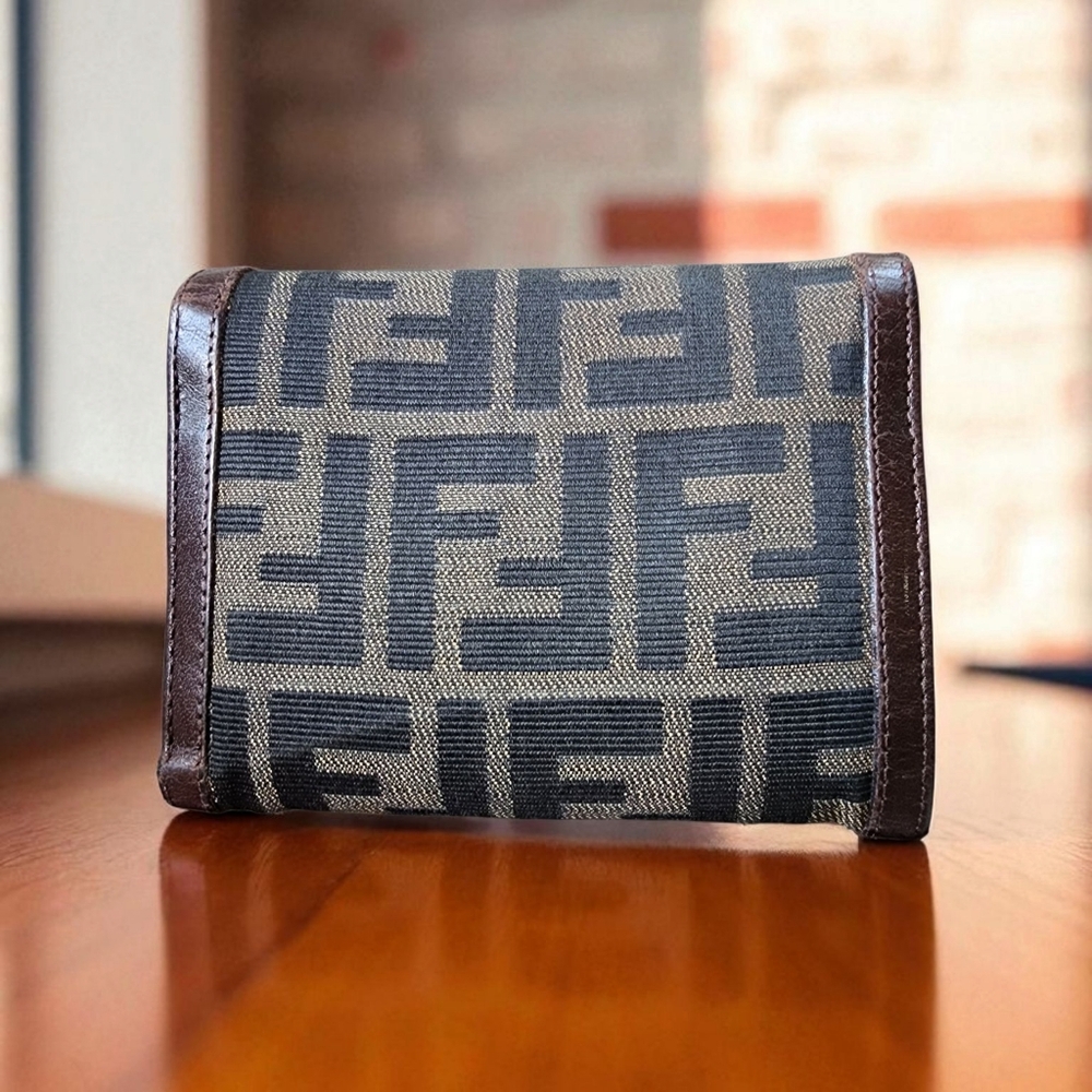 FENDI Zucca Jacquard Canvas Brown Vintage Tri-fold Wallet - Picture 3 of 15